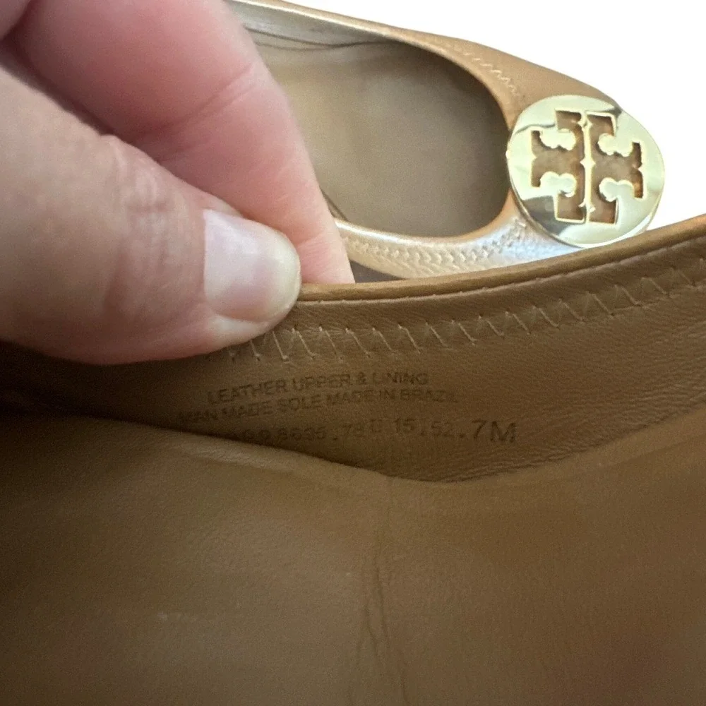 Tory Burch Sally 2 Wedge Pumps Tan Brown Leather Gold Logo Size 7
